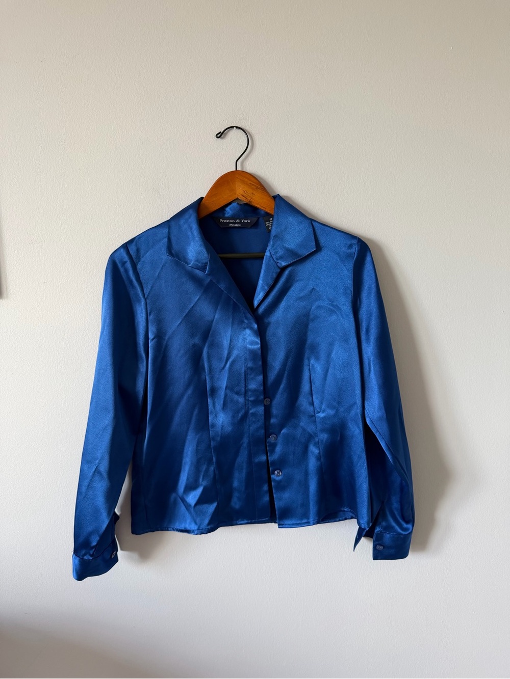 Preston & York Satin Button-Down Shirt in Royal Blue